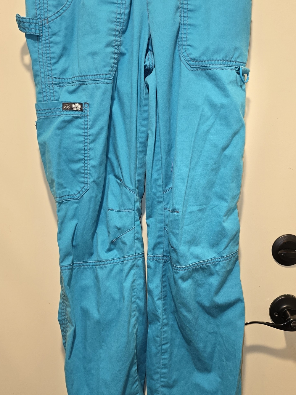 KOI Womens Turquoise Scrub Cargo Pants